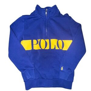 Polo Ralph Lauren Quarter Zip Pullover Boys 7 Blue Yellow Big Logo Preppy Sporty